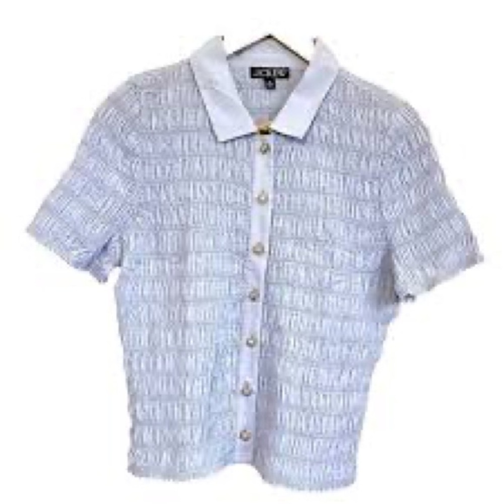 J. Crew Light Blue Shirred Short-Sleeve Button Shirt Gold Buttons Size L NWT